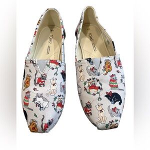 Tom’s Christmas Cats slip ons. Size 8 seasonal novelty festive kitties
